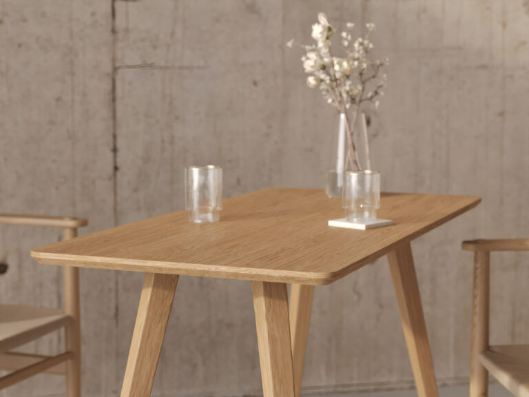 Rechthoekige massief eiken tafel met afgeronde randen