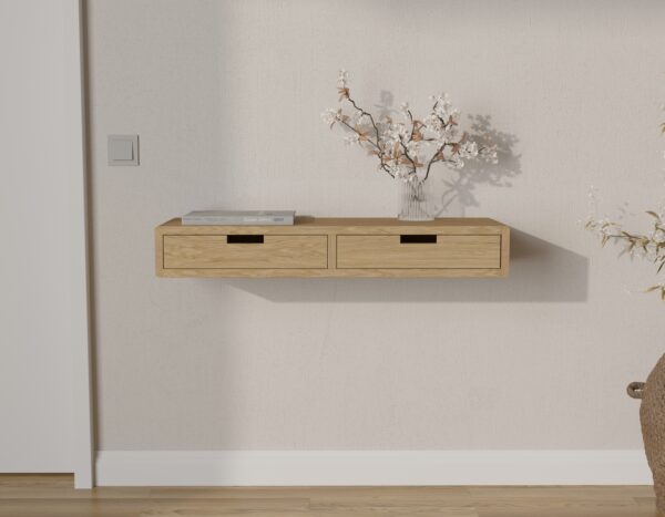 Houten wandgemonteerde sidetable met lades en afgeronde randen, 90 x 30 cm