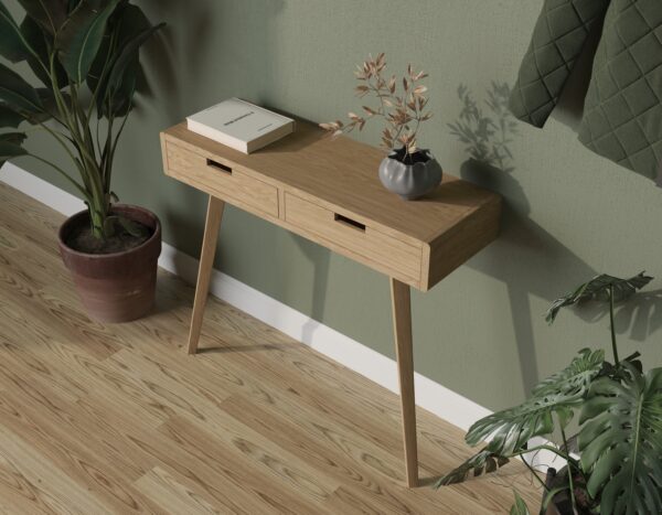 Moderne eiken sidetable met lades, zijkanten van massief eiken en afgeronde randen