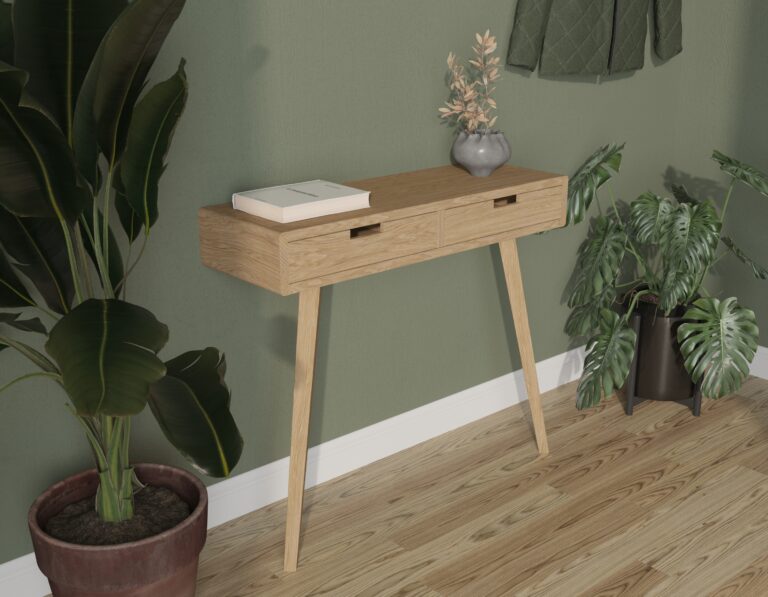 Moderne eiken sidetable met lades, zijkanten van massief eiken en afgeronde randen