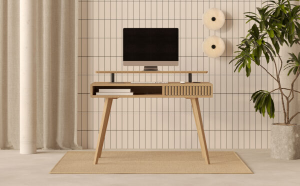 Eiken bureau met eiken lattenfront, 110 cm
