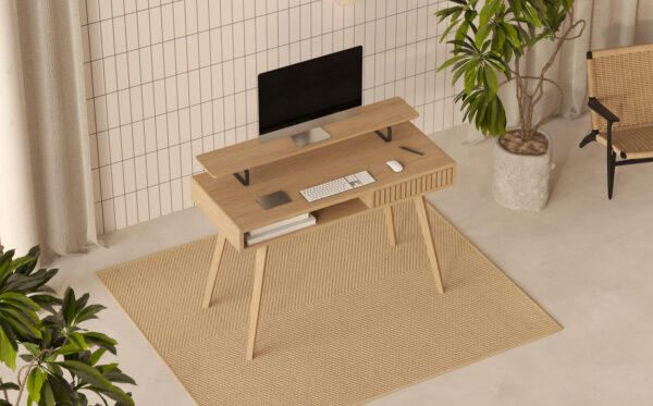 Eiken bureau met eiken lattenfront, 110 cm