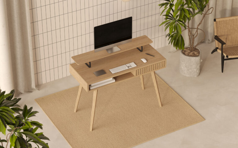 Eiken bureau met eiken lattenfront, 110 cm