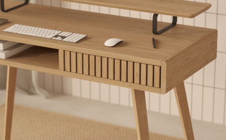 Eiken bureau met eiken lattenfront, 110 cm