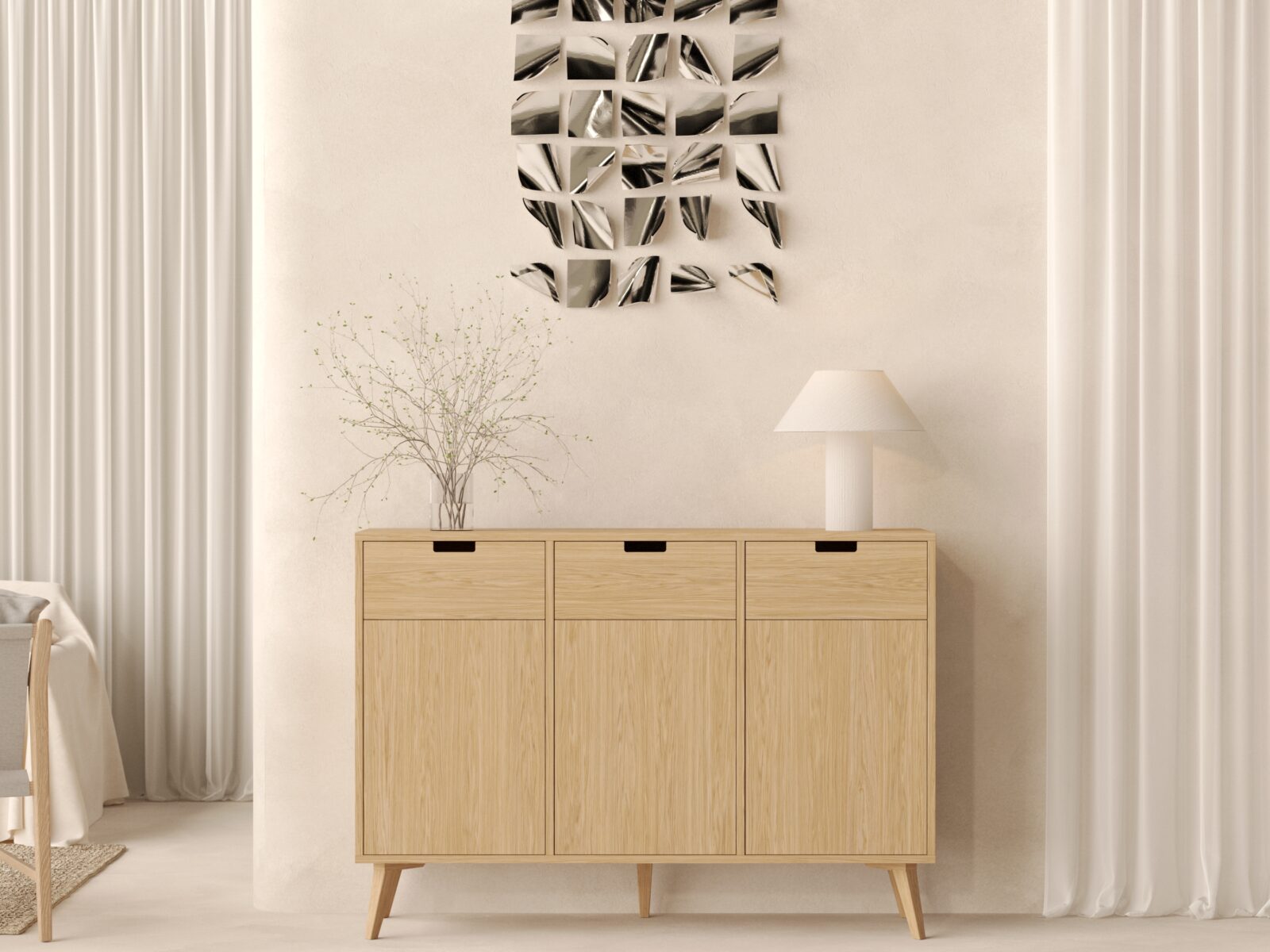 Groot houten dressoir met lades en deuren, 143 x 40 cm