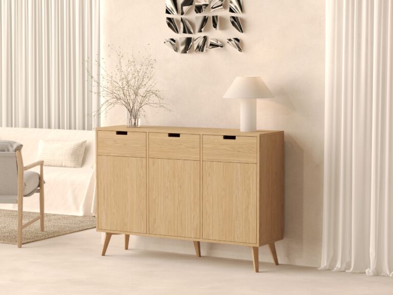 Groot houten dressoir met lades en deuren, 143 x 40 cm