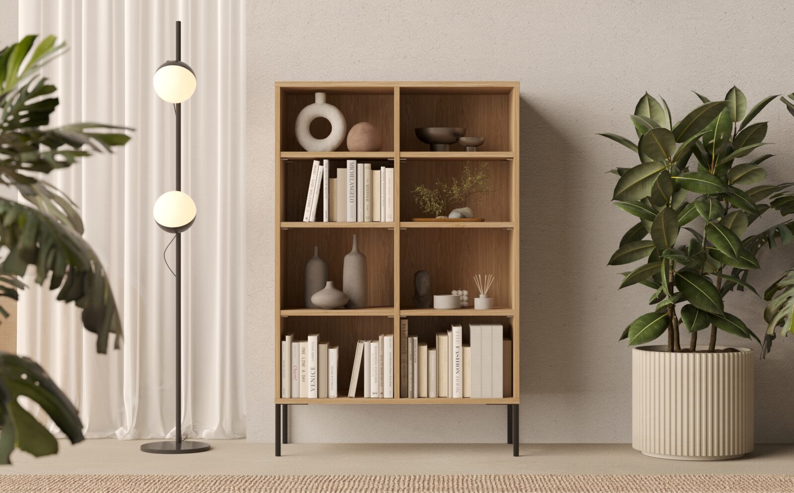 Grote houten boekenkast met metalen poten