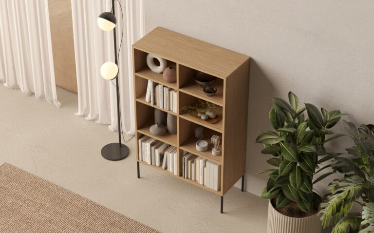 Grote houten boekenkast met metalen poten