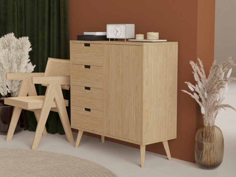 Hoog houten ladekast, 100 cm