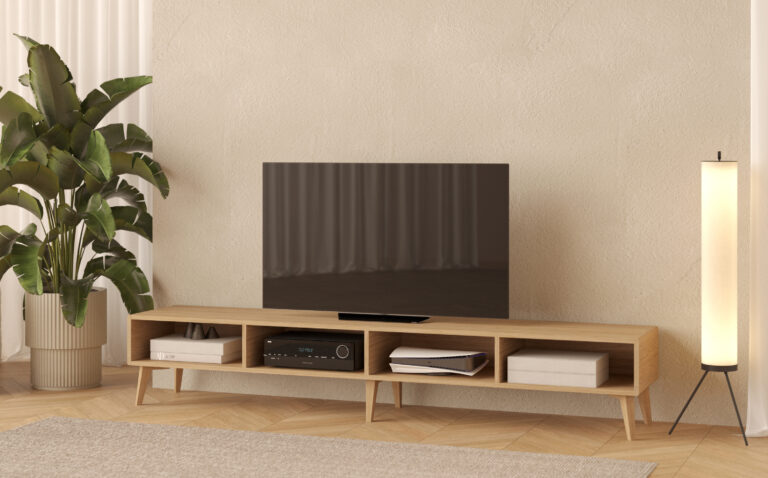 Houten tv-meubel met opbergruimte, 240 x 45 cm