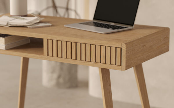 Modern eiken bureau met eiken lattenfront, 100 cm