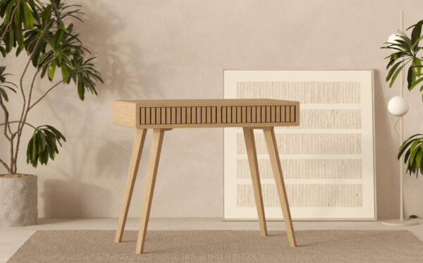 Modern eiken bureau met eiken lattenfronten