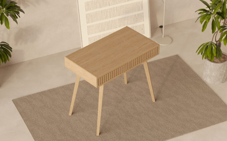 Modern eiken bureau met eiken lattenfronten