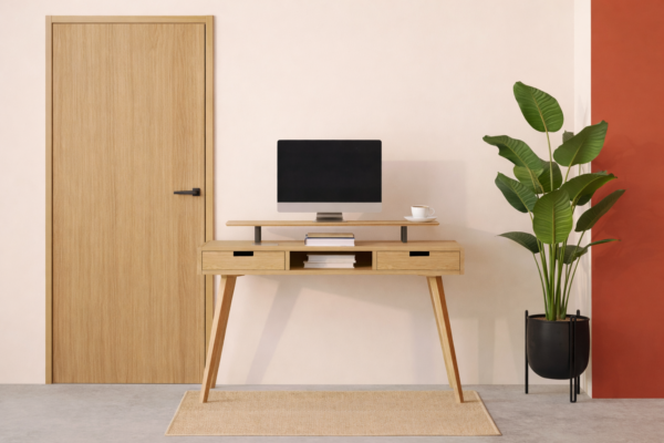 Groot bureau met 2 lades en open schap, 130 cm