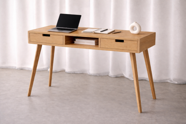 Groot bureau met 2 lades en open schap, 130 cm