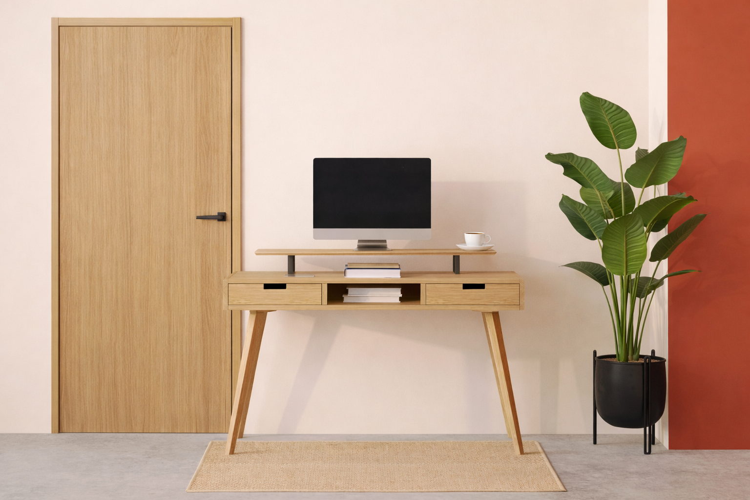 Groot bureau met 2 lades en open schap, 130 cm