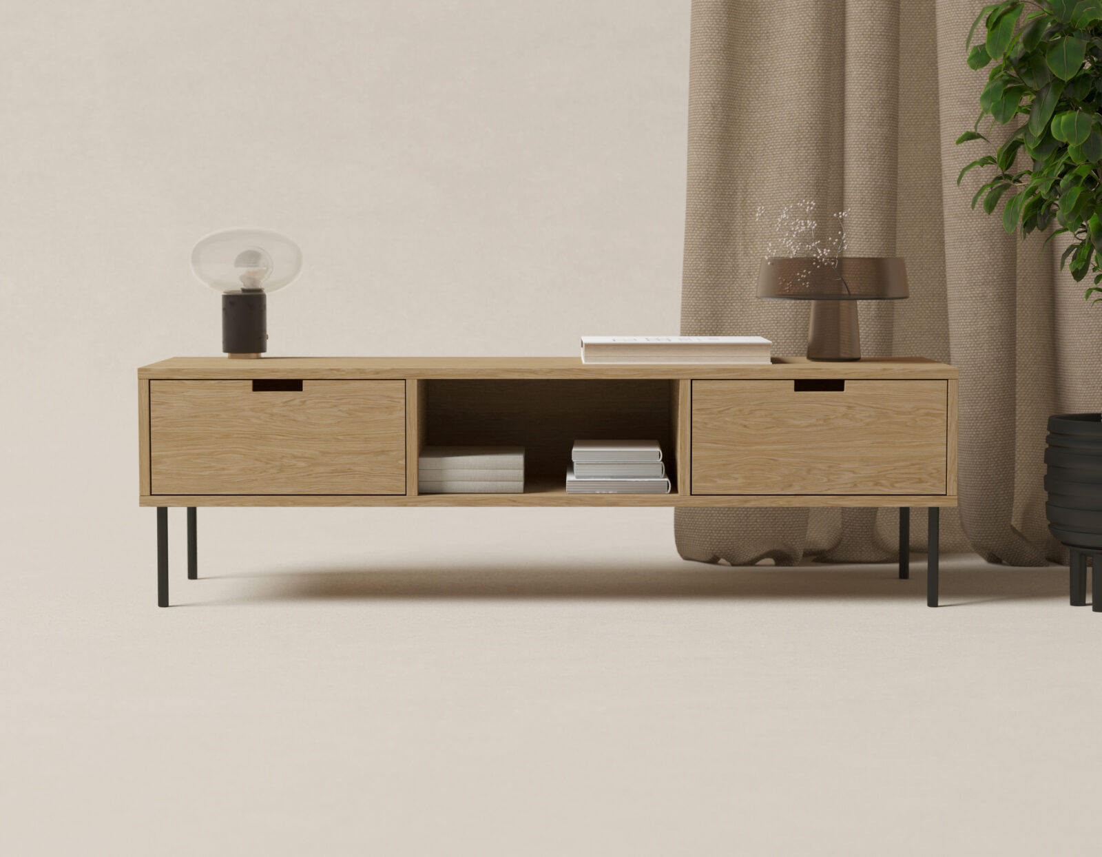 Meuble TV en bois de chêne